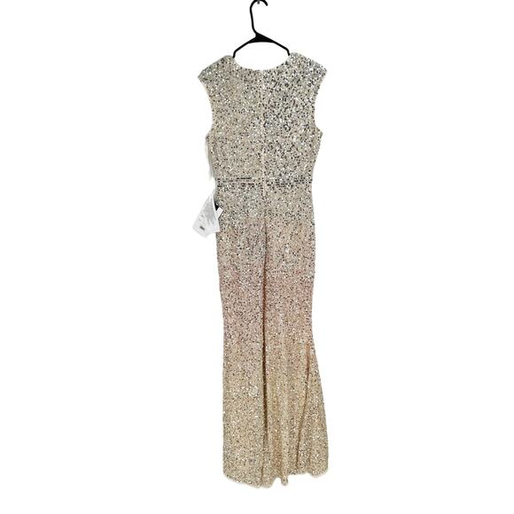 Mac Duggal 5489 Nude Cap Sleeve Sequined High Slit Gown Size 8 New - Picture 8 of 8